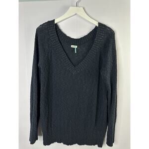 Vtg Old Navy V-Neck Cotton Sweater Womens Sz L Nubby Blue Nautical Coastal